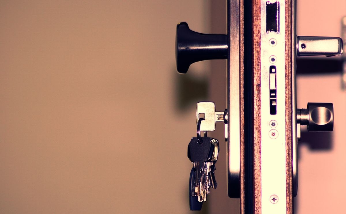 Door lock and keys closeup